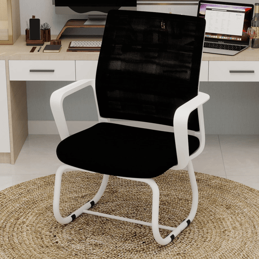 Cadeira de escritório moderna minimalista - Estrutura metálica, assento confortável - PretoBranco