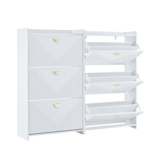 Armário para sapatos 140x30x120 cm - 6 portas batentes - Branco
