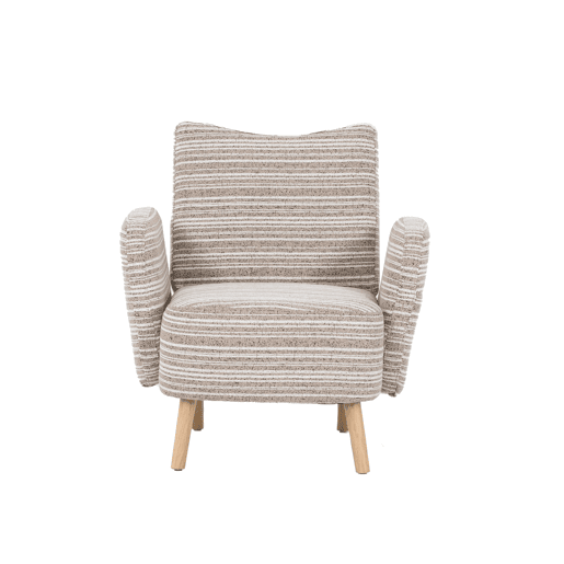 Poltrona individual 77x81 cm - Tecido com padrão circular, bolso lateral, pernas em madeira maciça - Caqui