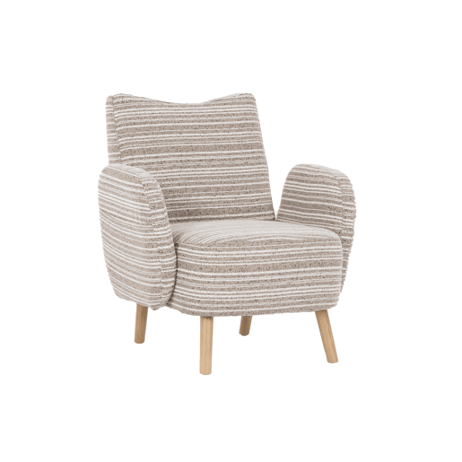 Poltrona individual 77x81 cm - Tecido com padrão circular, bolso lateral, pernas em madeira maciça - Caqui