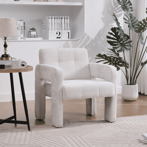 Poltrona individual de 1 lugar - Estilo nórdico, estofamento confortável e acolchoado - Bege