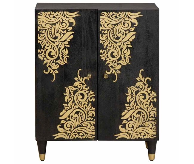 Aparador - mueble de almacenamiento negro 60 x 33 x 75 cm madera de mango maciza es4796