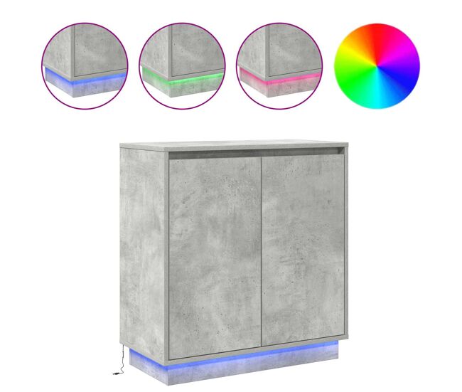 Aparador - mueble de almacenamiento led con estante gris concreto 71 x 34,5 x 75 cm es4133