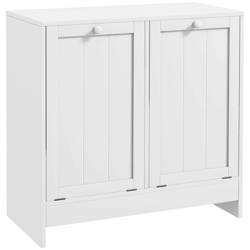 kleankin Armário de Casa de Banho com Cestos de Roupa Suja Móvel Roupa Suja com 2 Compartimentos Ideal para Lavandaria 66x33x68 cm Branco