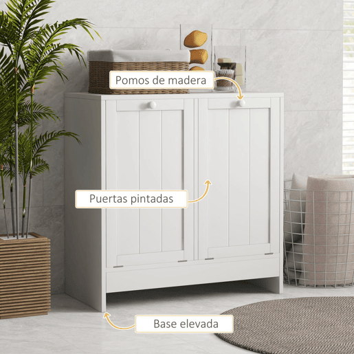 kleankin Armário de Casa de Banho com Cestos de Roupa Suja Móvel Roupa Suja com 2 Compartimentos Ideal para Lavandaria 66x33x68 cm Branco