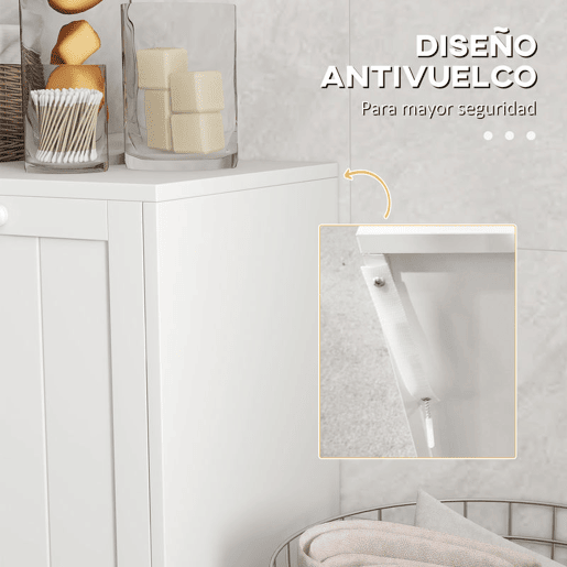 kleankin Armário de Casa de Banho com Cestos de Roupa Suja Móvel Roupa Suja com 2 Compartimentos Ideal para Lavandaria 66x33x68 cm Branco