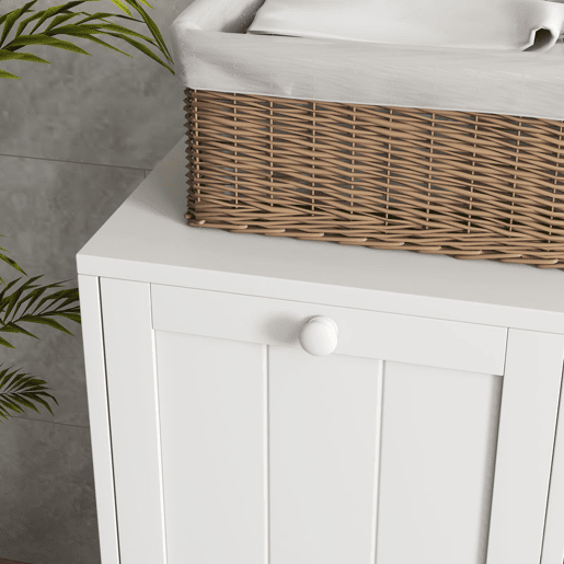 kleankin Armário de Casa de Banho com Cestos de Roupa Suja Móvel Roupa Suja com 2 Compartimentos Ideal para Lavandaria 66x33x68 cm Branco