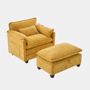 Poltrona lounge grande - com apoio para os pés, almofada e bolsos laterais - Amarelo