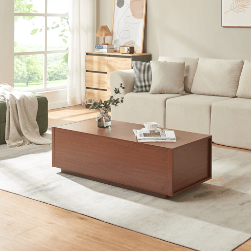 Mesa de centro Turur 2 gavetas MDF 104x50x40 cm aspeto nogueira en.casa