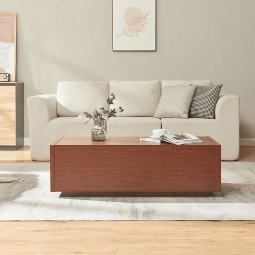 Mesa de centro Turur 2 gavetas MDF 104x50x40 cm aspeto nogueira en.casa