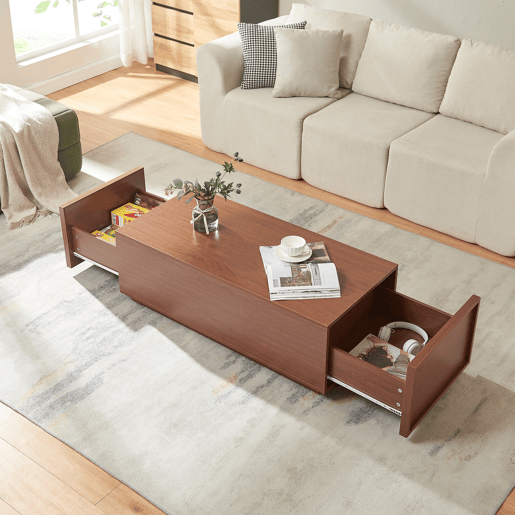 Mesa de centro Turur 2 gavetas MDF 104x50x40 cm aspeto nogueira en.casa