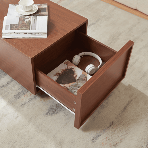 Mesa de centro Turur 2 gavetas MDF 104x50x40 cm aspeto nogueira en.casa