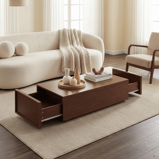 Mesa de centro Turur 2 gavetas MDF 104x50x40 cm aspeto nogueira en.casa