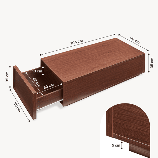 Mesa de centro Turur 2 gavetas MDF 104x50x40 cm aspeto nogueira en.casa