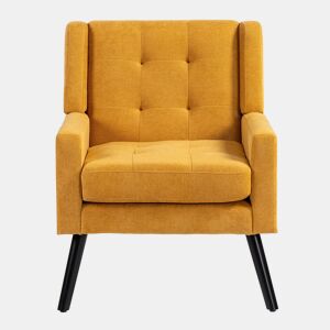 Poltrona estofada média - estilo Mid-Century, almofada de alta densidade, pernas de madeira - Amarelo