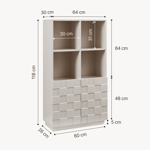 Cómoda alta Bopibobro com 2 portas 8 compartimentos 118x64x30 cm Bege en.casa