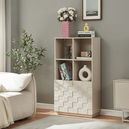 Cómoda alta Bopibobro com 2 portas 8 compartimentos 118x64x30 cm Bege en.casa