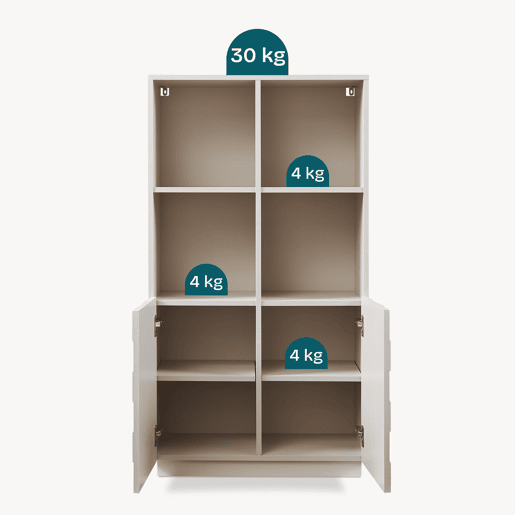 Cómoda alta Bopibobro com 2 portas 8 compartimentos 118x64x30 cm Bege en.casa