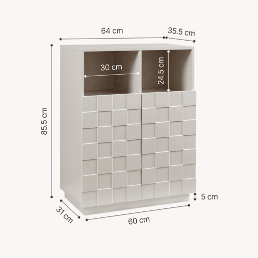 Cómoda alta Bopibobro com 2 portas 6 compartimentos 86x64x36 cm Bege en.casa