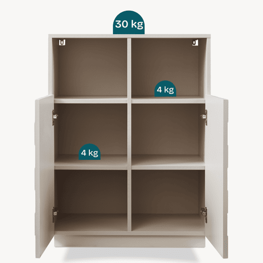 Cómoda alta Bopibobro com 2 portas 6 compartimentos 86x64x36 cm Bege en.casa