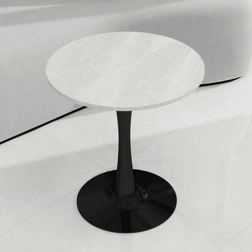 Mesa de centro 70 cm - estilo moderno de meados do século, tampo redondo em mármore - PretoBranco