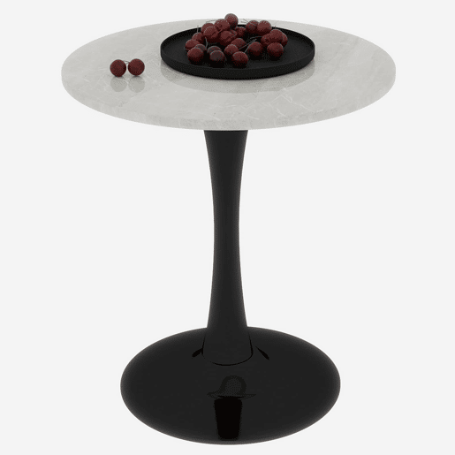 Mesa de centro 70 cm - estilo moderno de meados do século, tampo redondo em mármore - PretoBranco