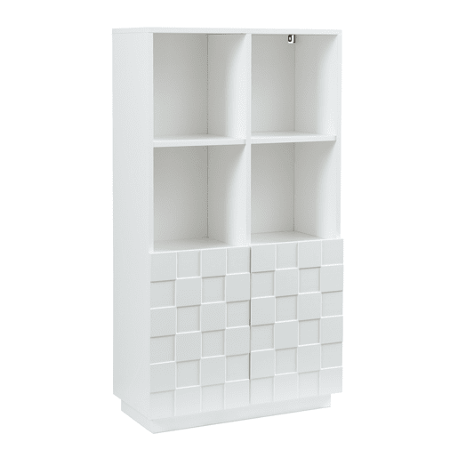 Cómoda alta Bopibobro com 2 portas 8 compartimentos 118x64x30 cm Blanco en.casa