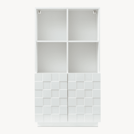 Cómoda alta Bopibobro com 2 portas 8 compartimentos 118x64x30 cm Blanco en.casa