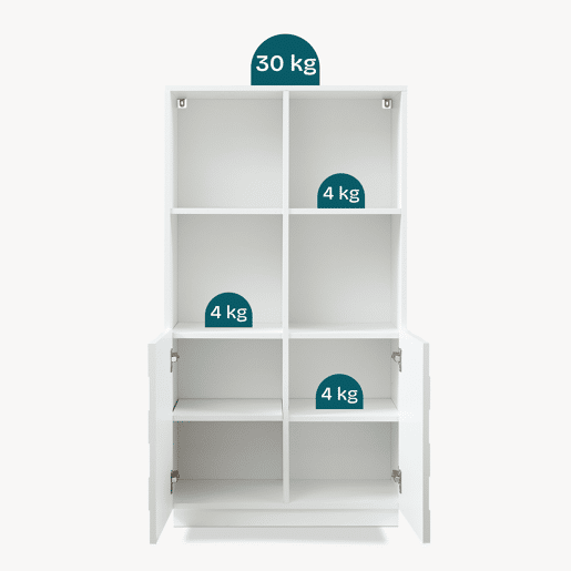 Cómoda alta Bopibobro com 2 portas 8 compartimentos 118x64x30 cm Blanco en.casa