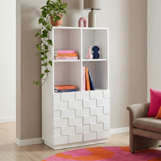 Cómoda alta Bopibobro com 2 portas 8 compartimentos 118x64x30 cm Blanco en.casa