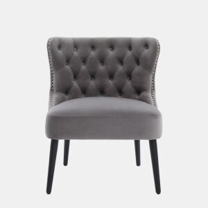 Poltrona individual - sem braços com botões e tachas, design moderno - Cinza