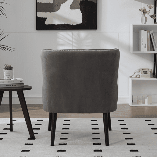 Poltrona individual - sem braços com botões e tachas, design moderno - Cinza Poltrona individual - sem braços com botões e tachas, design moderno - Cinza