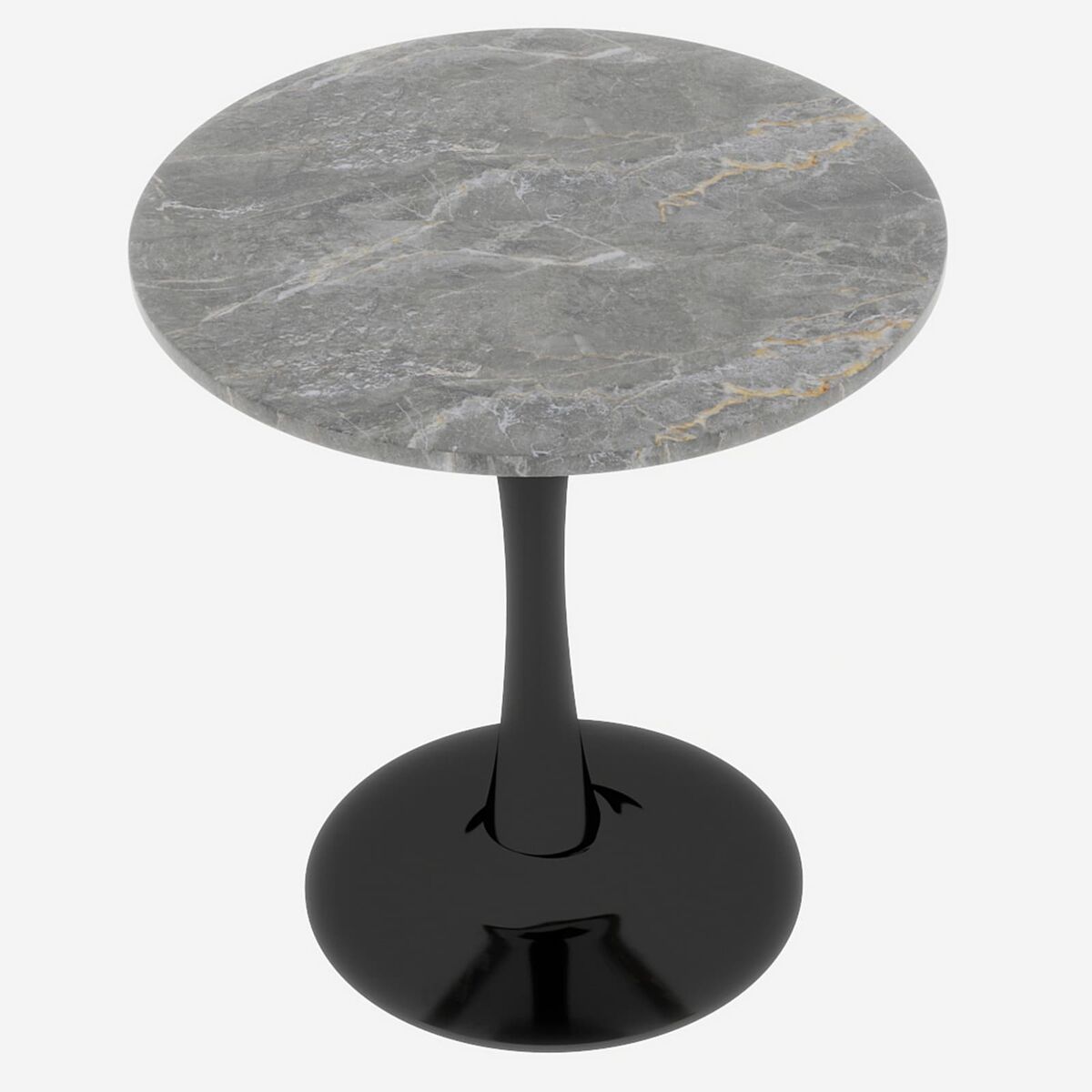 Mesa de centro 70cm - estilo mid-century, tablero redondo de mármol gris oscuro - negro+gris