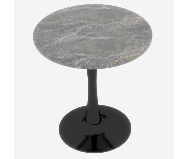 Mesa de centro 70cm - estilo mid-century, tablero redondo de mármol gris oscuro - negro+gris