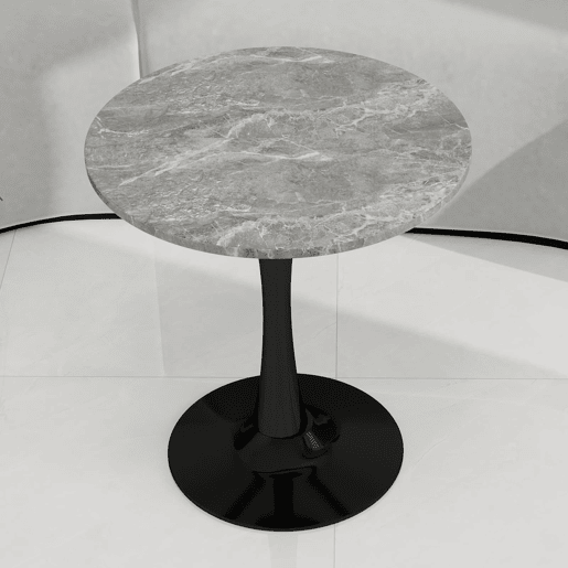 Mesa de centro 70 cm - Estilo mid-century, tampo redondo em mármore cinza escuro - Preto+Cinza