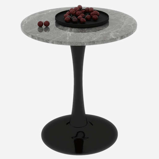 Mesa de centro 70 cm - Estilo mid-century, tampo redondo em mármore cinza escuro - Preto+Cinza