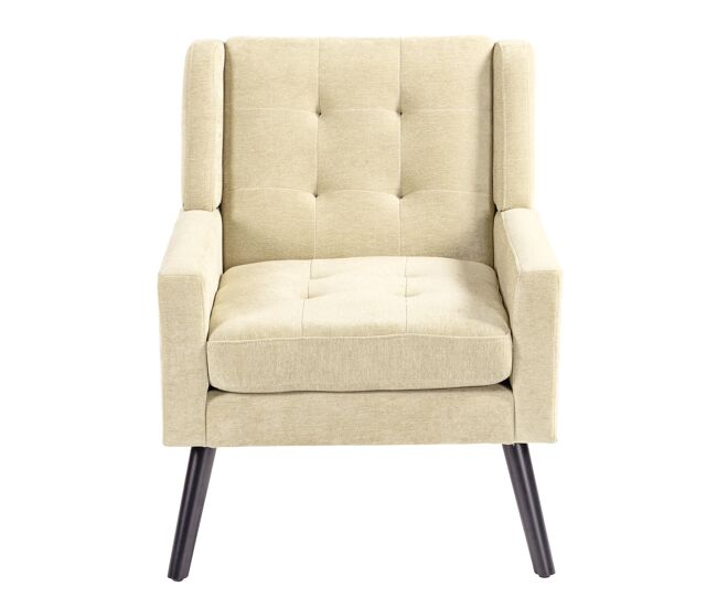 Sillón mediano - mid-century, cojín denso, patas madera - beige