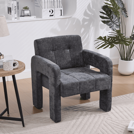 Poltrona individual - moderna minimalista acolchoada estilo nórdico - cinza