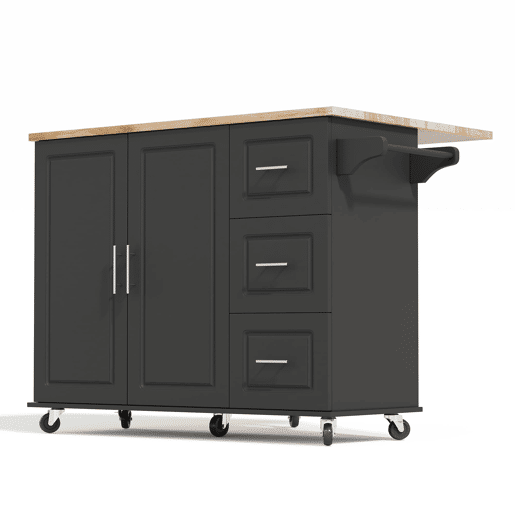 Mesa de cozinha 137x43x92 cm - dobrável, com gavetas e toalheiro - preta