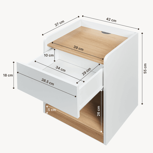 Mesa de cabeceira Kuorshare 1 gaveta 55x42x37 cm brancocarvalho en.casa