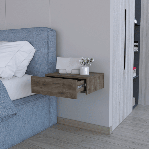 Mesa de cabeceira flutuante LINDEN com gaveta para organização funcional
