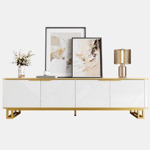 Móvel de TV 160x37,5 cm - 4 portas, textura geométrica, design exclusivo - Branco