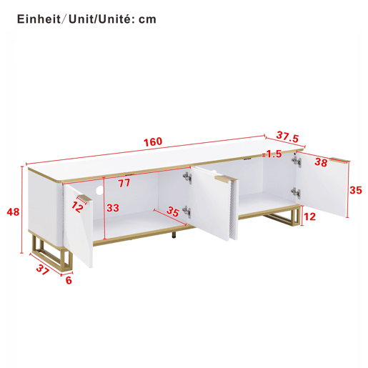 Móvel de TV 160x37,5 cm - 4 portas, textura geométrica, design exclusivo - Branco