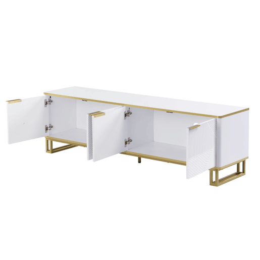 Móvel de TV 160x37,5 cm - 4 portas, textura geométrica, design exclusivo - Branco