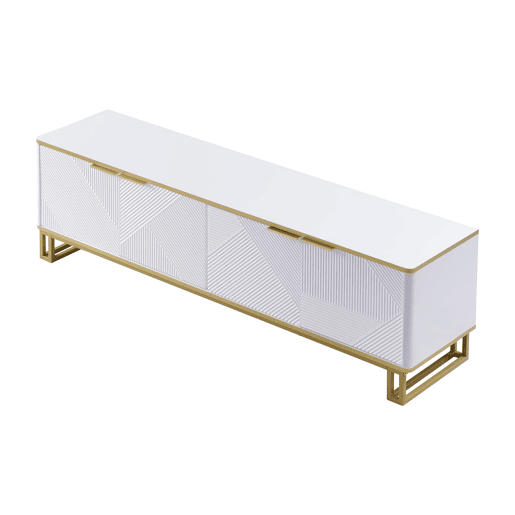 Móvel de TV 160x37,5 cm - 4 portas, textura geométrica, design exclusivo - Branco
