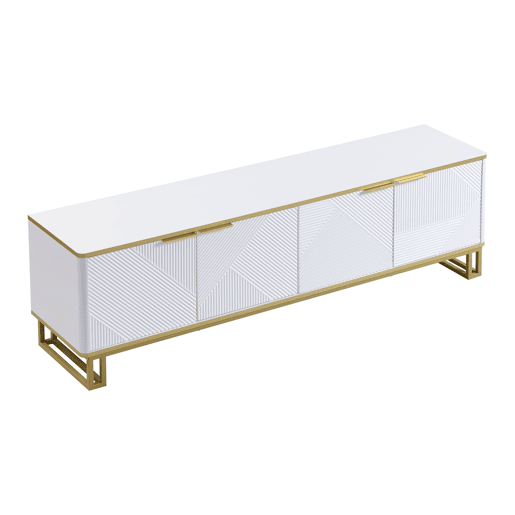 Móvel de TV 160x37,5 cm - 4 portas, textura geométrica, design exclusivo - Branco