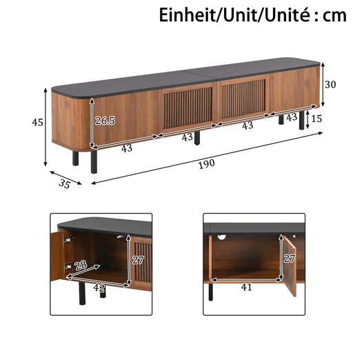 Móvel de TV 190x35x45 cm - design moderno e baixo - nogal