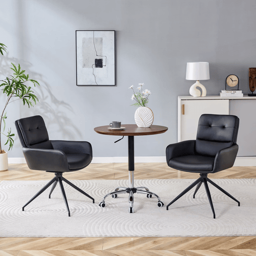 Cadeiras giratórias para sala de jantar, 2 unidades u2013 PU preto, design luxuoso, pernas metálicas, rotação de 360°