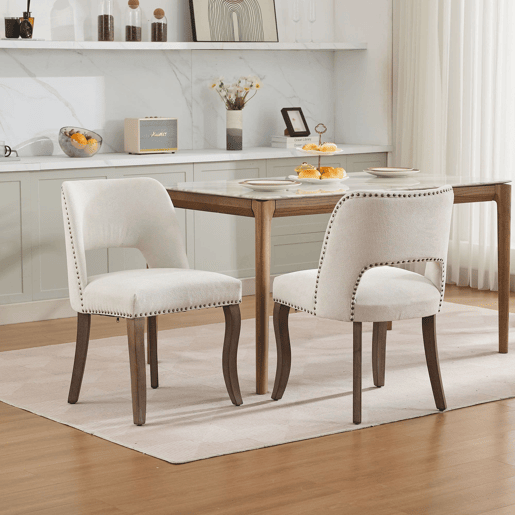 Cadeiras de sala de jantar 2 unidades - modernas estofadas em tecido, estilo rústico - bege