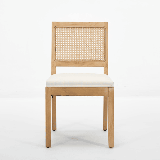Cadeiras de sala de jantar em rattan, 2 unidades - estilo mid century, assento em cana, estrutura em madeira - bege
